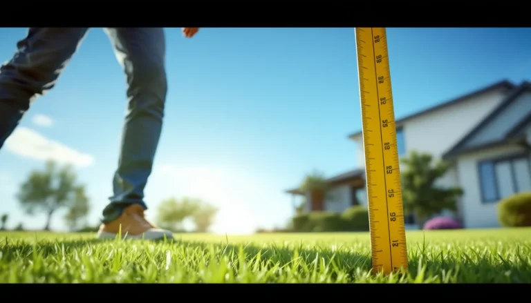 Person measuring a residential lawn using a wheel measuring tool