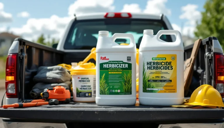 Professional herbicide containers in contractor truck