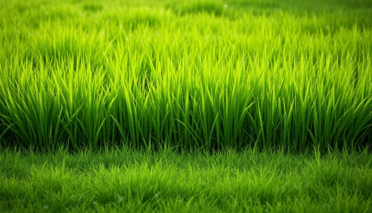 Overgrown tall grass lawn partly cut down to a clean mowed height with a string trimmer and mower
